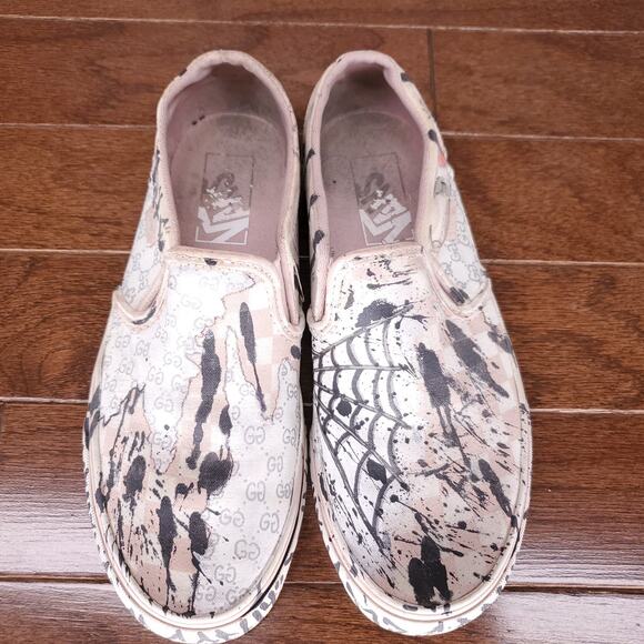 Vans Slip On Sneakers Women's 7 Pink Checkered Custom DIY Graffiti Grunge Skater - Picture 7 of 9